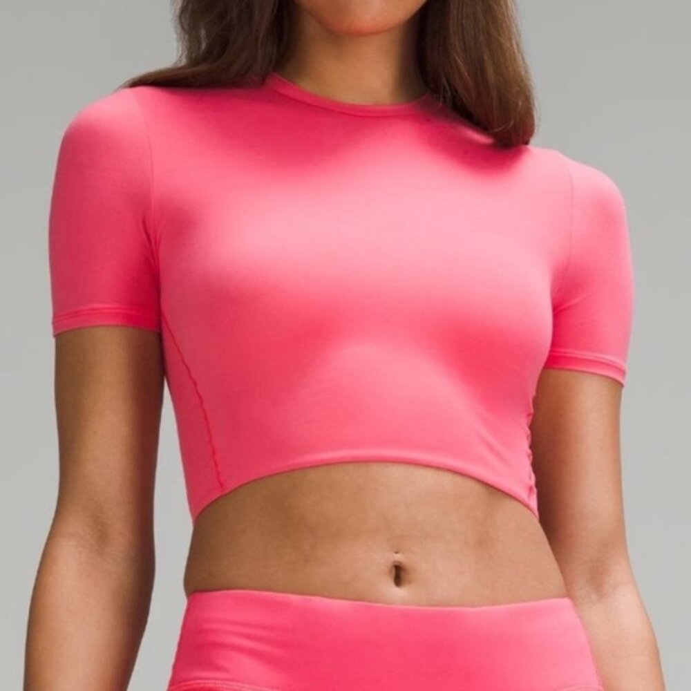 Lululemon Wundermost Crewneck Cropped T-shirt Ultra-Soft Nulu, Glaze Pink